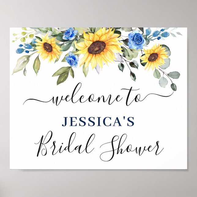 Póster Bienvenida a la DUCHA NUPCIAL de girasoles y eucal (Frente)