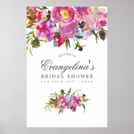 Póster Bienvenida a la ducha nupcial de peonías rosadas v