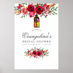 Póster Bienvenida a la ducha nupcial floral acuarela