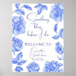 Póster Bienvenida a la ducha nupcial Floral Algo Azul