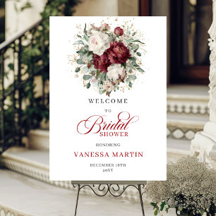 Póster Bienvenida a la ducha nupcial floral de Marsala