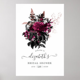 Póster Bienvenida a la ducha nupcial floral de Marsala y