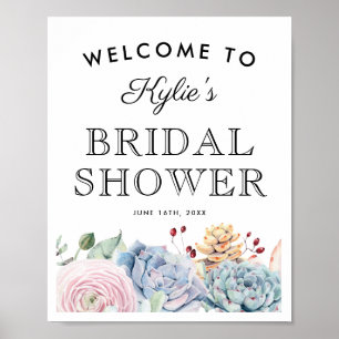 Póster Bienvenida a la ducha nupcial floral de suculentas