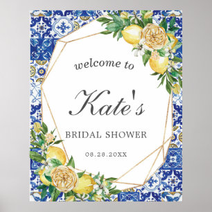Póster Bienvenida a la ducha nupcial floral geométrica de