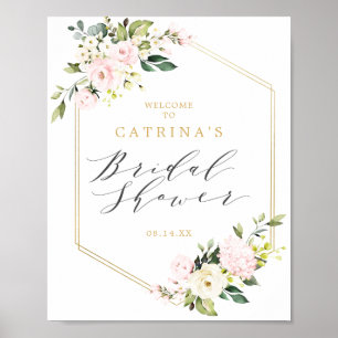 Póster Bienvenida a la ducha nupcial floral geométrica do