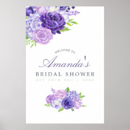 Póster Bienvenida a la ducha nupcial floral violeta ultra