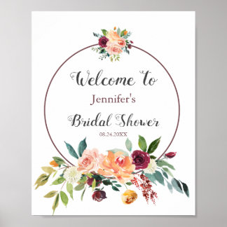 Póster Bienvenida a la ducha nupcial rosa melocotón rubor