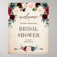 Bienvenida a la ducha nupcial rústica floral de co