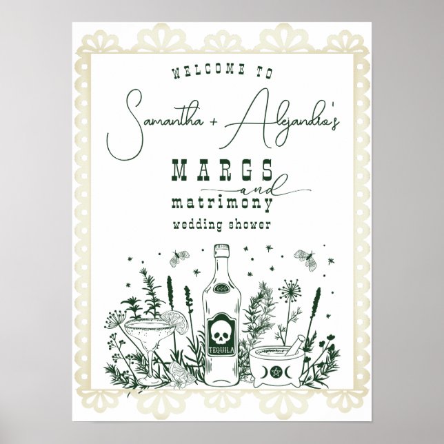 Póster Bienvenida a la ducha Pareja Margs Matrimony Skull (Frente)