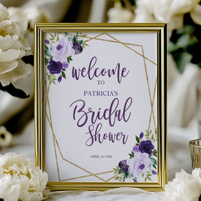 Póster Bienvenida a la ducha Purple Gold Floral Bridal (Subido por el creador)