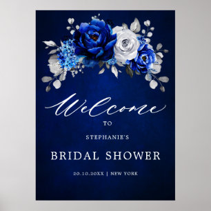 Póster Bienvenida a la ducha Royal Blue White Silver Brid