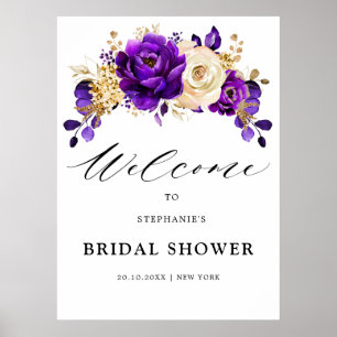 Póster Bienvenida a la ducha Royal Purple Violet Gold Bri