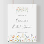 Póster Bienvenida a la ducha salvaje multicolor floral nu<br><div class="desc">Este poster de bienvenida multicolor floral con ducha de novia es perfecto para una ducha nupcial moderna. El diseño se compone de acuarelas rosas,  rubias,  violetas,  navales y elegantes flores blancas con hojas de color verde esmeralda.</div>