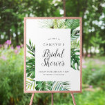 Póster Bienvenida a la ducha salvaje tropical Palm Bridal<br><div class="desc">Este poster de bienvenida de la ducha tropical de palmeras salvajes es perfecto para una ducha de boda con temática playera. El diseño presenta una exótica variedad de hojas de plátano de palmera de color agua verde, helechos, follaje, plantas botánicas y vegetación para un ambiente tropical de verano. Personalizar el...</div>