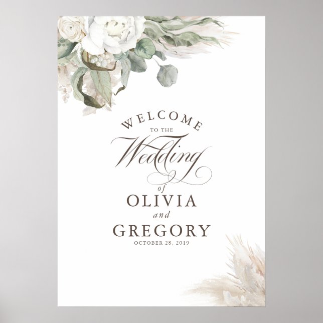 Póster Bienvenida a la elegante Boda de Otoño con Floral  (Frente)