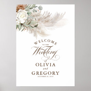Póster Bienvenida a la elegante Boda de Otoño con Floral