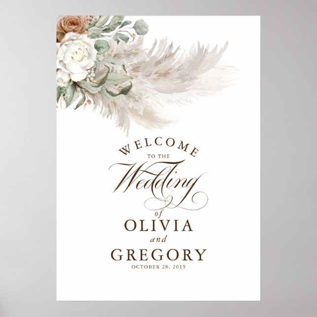 Póster Bienvenida a la elegante Boda de Otoño con Floral  (Frente)