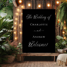 Póster bienvenida a la escritura boda blanca negra