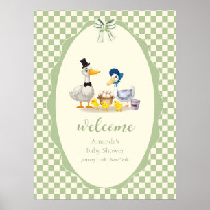 Póster Bienvenida a la familia de patos Sage Gingham en l