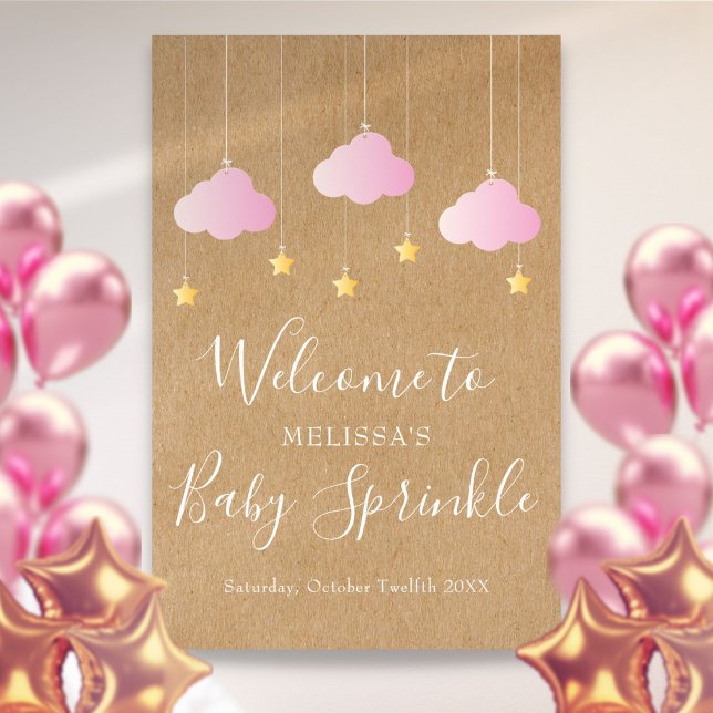 Póster Bienvenida a la fiesta Boho de la bebé Twinkle Spr (Twinkle Sprinkle Baby Girl Shower Boho Welcome Poster)