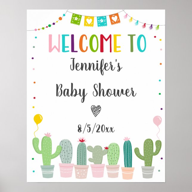 Póster Bienvenida a la Fiesta Cactus para Baby Shower Neu (Frente)