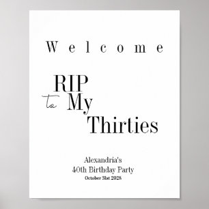 Póster Bienvenida a la fiesta de 40 cumpleaños RIP 30s