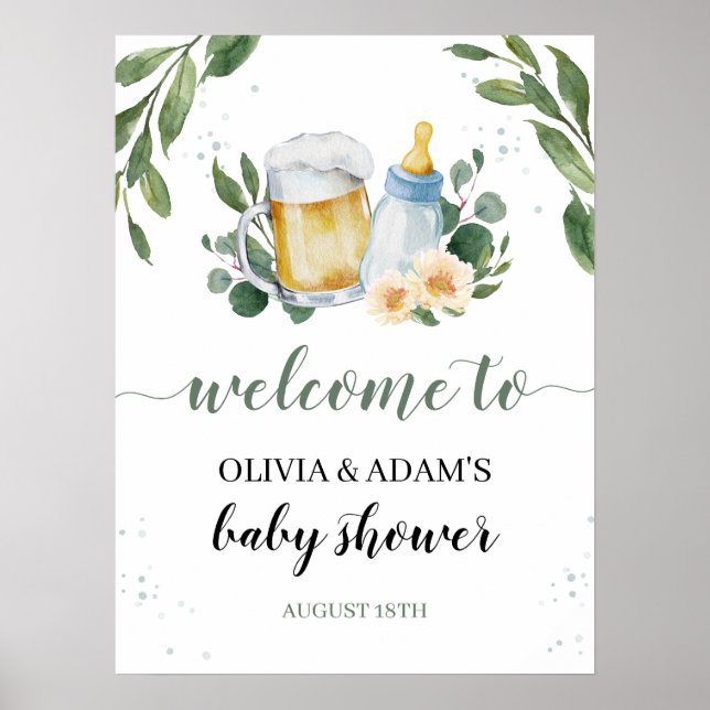 Póster Bienvenida a la fiesta de Baby Is Brewing Greenery (Frente)