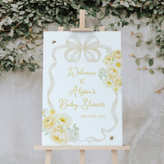 Póster Bienvenida a la fiesta de baby shower de abeja y f