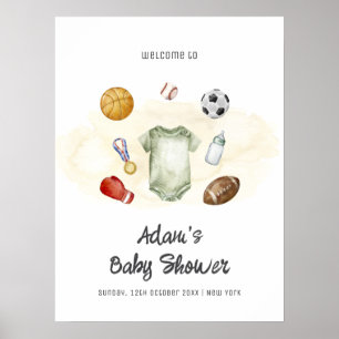 Póster Bienvenida a la fiesta de baby shower de deportes 