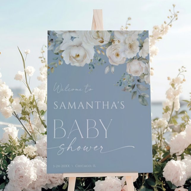Póster Bienvenida a la fiesta de baby shower de flores bl (Subido por el creador)