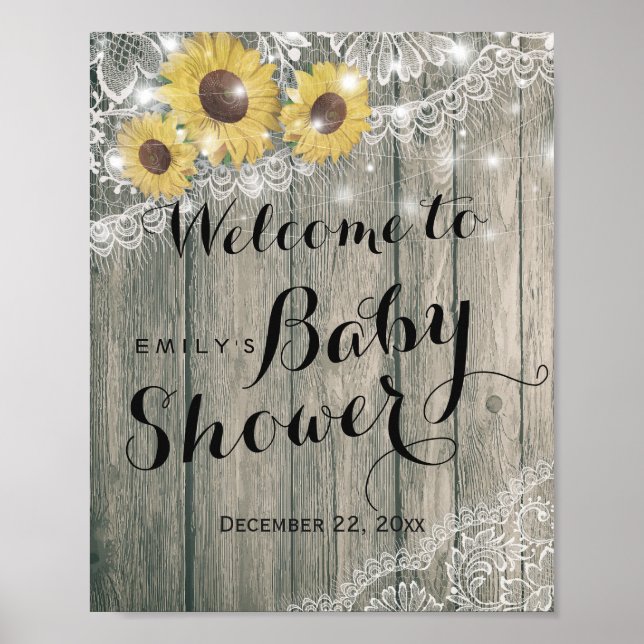 Póster Bienvenida a la Fiesta de Baby Shower de Girasoles (Frente)
