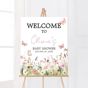 Póster Bienvenida a la Fiesta de Baby Shower de Mariposa 