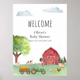 Póster Bienvenida a la fiesta de baby shower del tractor