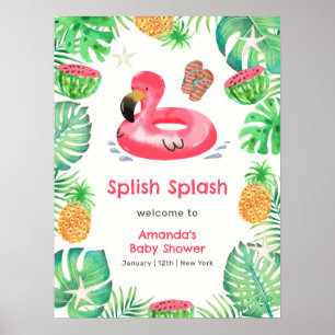Póster Bienvenida a la Fiesta de Baby Shower en la Playa