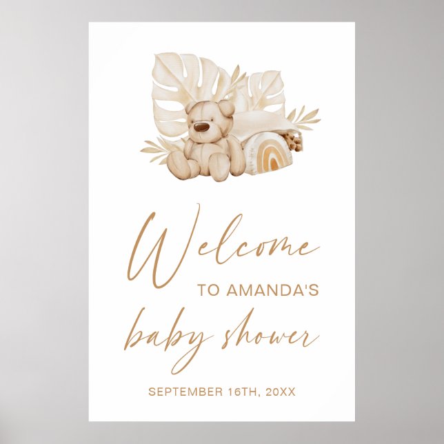 Póster Bienvenida a la Fiesta de Baby Shower Estilo Boho  (Frente)