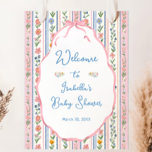 Póster Bienvenida a la fiesta de baby shower floral grand