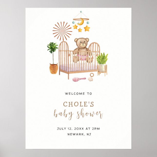 Póster Bienvenida a la fiesta de baby shower moderna boho (Frente)