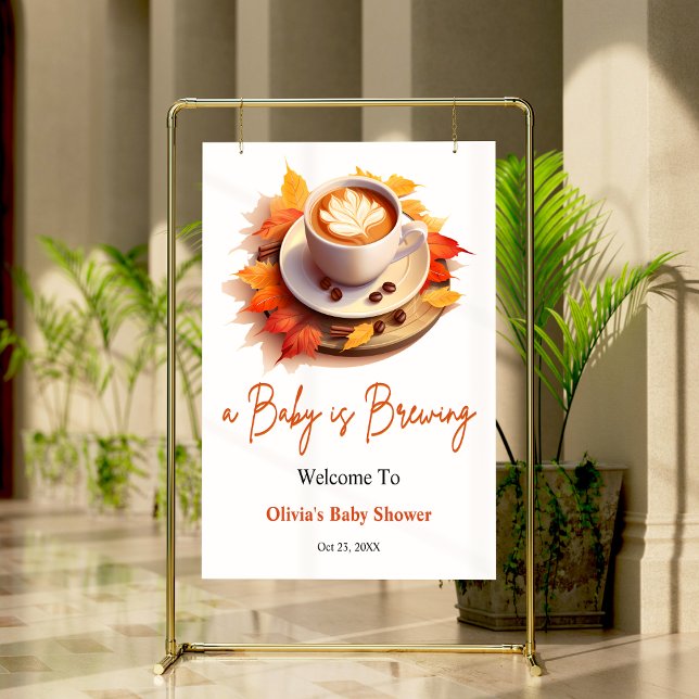 Póster Bienvenida a la Fiesta de Baby Shower Otoño Una Be (Fall Autumn A Baby is Brewing Baby Shower Welcome Sign )