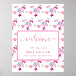Póster Bienvenida a la fiesta de baby shower Pink Berry S