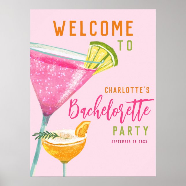 Póster Bienvenida a la fiesta de Bachelorette, Personaliz (Frente)