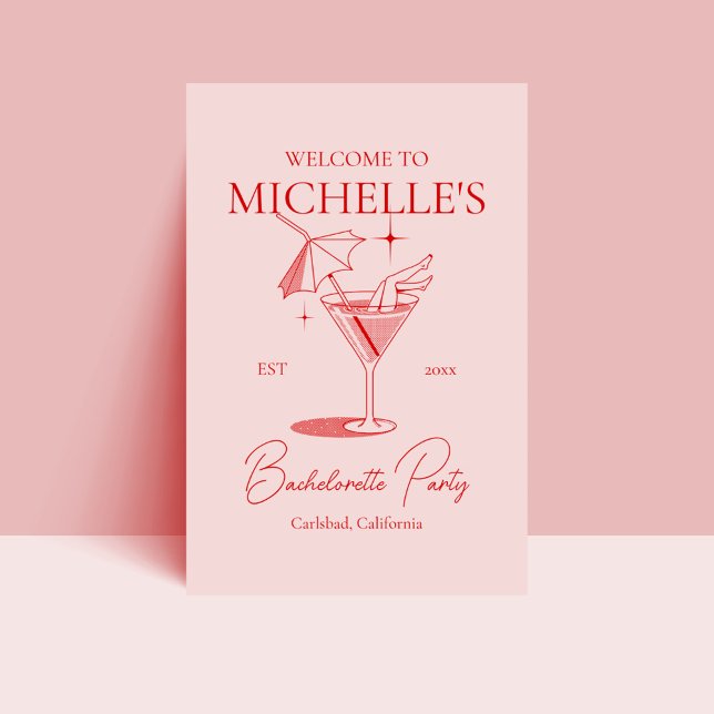 Póster Bienvenida a la fiesta de Bachelorette Retro Cocta (Subido por el creador)