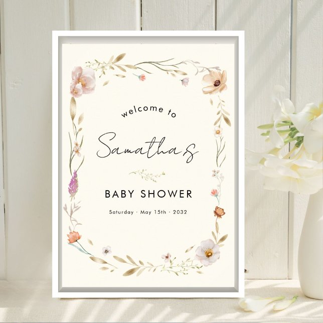 Póster Bienvenida a la Fiesta de Bebé Boho Floral (Boho Flower Baby Shower Custom Welcome Poster. Available in Prints & Instant Download)