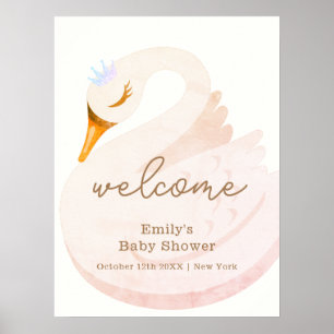 Póster Bienvenida a la fiesta de bebé Boho Princess Swan 