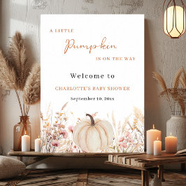 Póster Bienvenida a la fiesta de bebé calabaza wildflower
