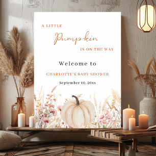 Póster Bienvenida a la fiesta de bebé calabaza wildflower