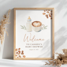 Bienvenida a la fiesta de bebé con café: cartel de