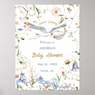 Póster Bienvenida a la fiesta de bebé con cinta de flores