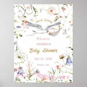 Póster Bienvenida a la fiesta de bebé con cinta de flores