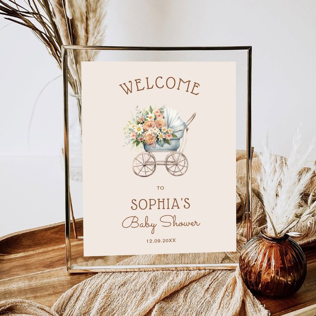 Póster Bienvenida a la Fiesta de Bebé con Cochecito de Be (Subido por el creador)