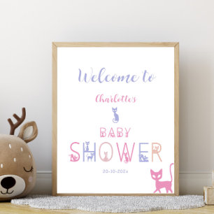Póster Bienvenida a la fiesta de bebé con colores pastel